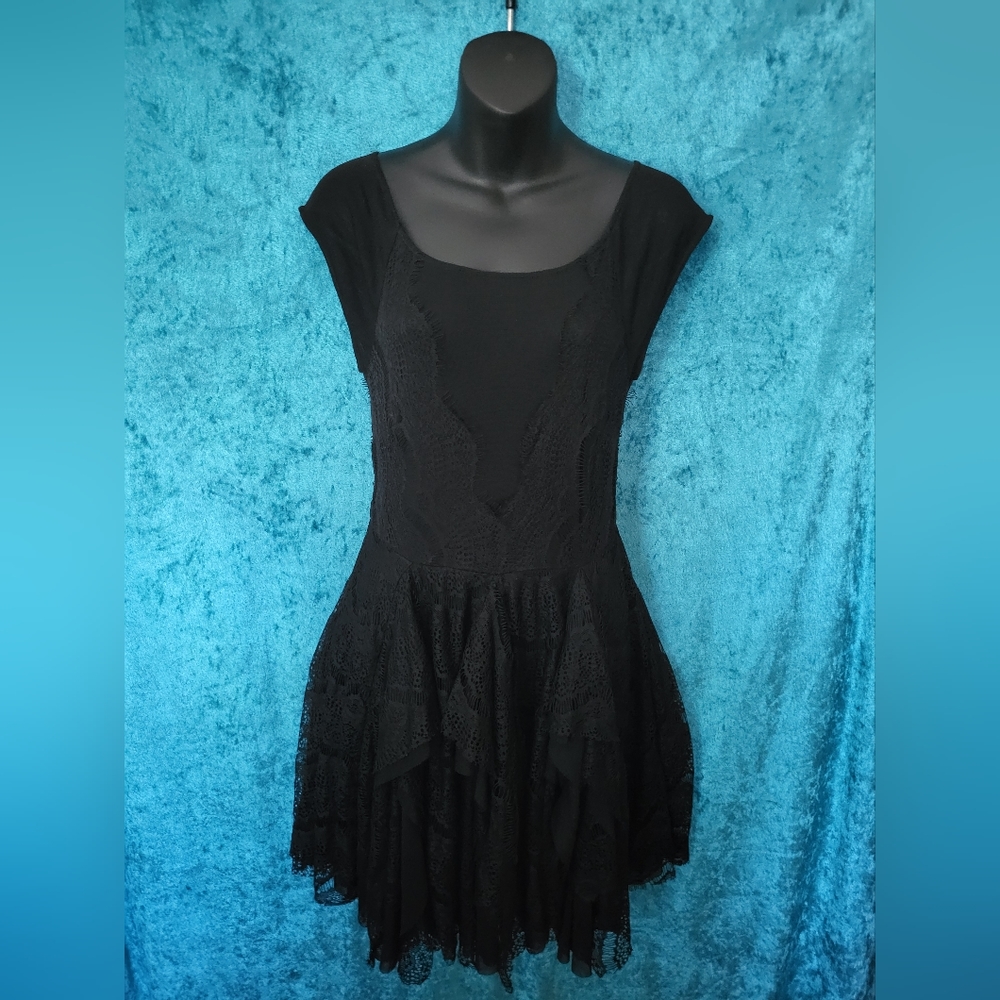 Free People Dress Sheer Mesh and Lace Layered Skirt